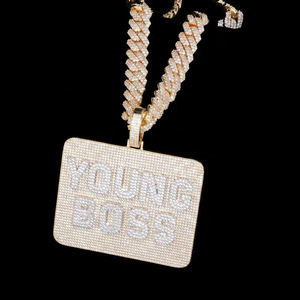 <b>Silver</b> Moissanite Custom Name <b>Pendant</b> Large Rectangular Design Iced Out Statement Jewelry <b>For</b> <b>Men</b> moissanite custom letter - Product Image 3