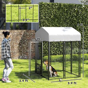 Recinto per Cani da Esterno in Rete Saldata, Rotazione a 360 Gradi, 4 Livelli Regolabili, Ciotole, Copertura Impermeabile, Dimensioni 3.9FT X 3.9FT X 6" - Product Image 3