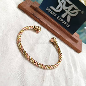 Handmade Twisted Copper Brass Bangle <b>Bracelet</b> Kada Open End Adjustable <b>Healing</b> Wristband Stylish Jewelry for Men and Women - Product Image 3
