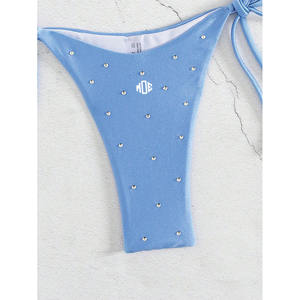 Nuevo Conjunto de Bikini Triángulo Azul Cielo con Pedrería para Mujer 2026, Traje de Baño de Dos Piezas con Cuello Halter y Lazos Laterales, Ropa de Playa Azul Claro, Pedido al por Mayor - Product Image 4
