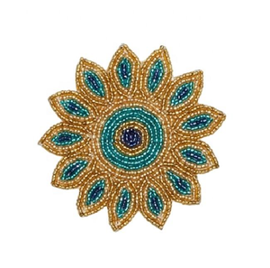 FLORAL DESIGN FD-189 <b>Direct</b> Factory Sale India Gold Color Glass <b>Beads</b> Embroidered Eco-Friendly Customizable Modern Mats Pads - Product Image 5
