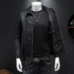 Veste Homme Personnalisée Haut de Gamme en Cuir d'Agneau Véritable, Style Motard, Marque Privée, OEM, Streetwear Tendance, Imperméable, Hiver, Col Montant - Product Image 2