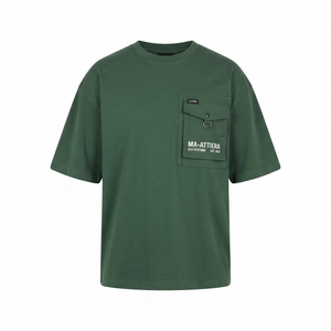 Men's T <b>Shirt</b> Olive Green Utility <b>Pocket</b> Crew Neck Short Sleeve Oversized Fit Casual Streetwear Tshirt Clothes - Product Image 3