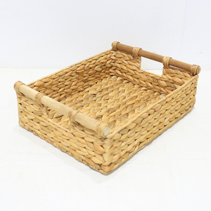 Dried Water Hyacinth Eco-Friendly Rustic Kitchen <b>Storage</b> Multifunction Set of 3 <b>Rectangle</b> <b>Baskets</b> - Product Image 5