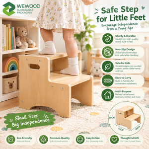 WEWOOD Custom Solid Wood Step <b>Stool</b> for Kids Eco-Friendly Durable 2-Step <b>Stool</b> with Modern Design for Home Kitchen & <b>Bathroom</b> - Product Image 2
