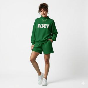 Nuevo Conjunto de Dos Piezas para Mujer, con Hombros Caídos, Transpirable, Manga Larga, Cuello Alto Simulado y Pantalones Cortos - Product Image 5