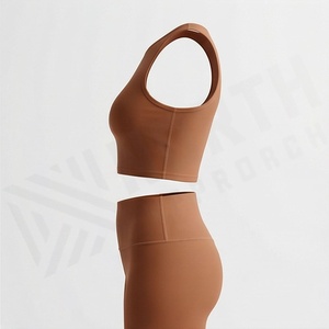 Customized Color Block Sleeveless Crop <b>Top</b> <b>Cross</b> Stripped Back Long Legging Womens Two Piece Yoga Set Fitness Apparel - Product Image 3