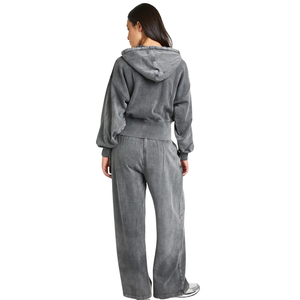 Women Cropped <b>Zip</b> Hoodie Tracksuit Set Relaxed Sweatshirt Wide Leg <b>Trousers</b> Elastic Waist Two Piece Lounge Outfit Wholesale Wear - Product Image 2