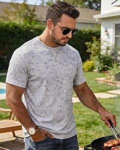 Men's <b>White</b> Short Sleeve O-Neck T-<b>Shirt</b> Regular Fit Printed Pattern Casual Knitted Cotton Breathable - Product Image 2