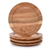 Ensemble de 4 assiettes rondes en bois d'acacia Idéal pour la vaisselle de centre de table Parfait pour les réunions de famille et le service à salade