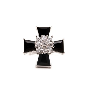Factory Price <b>Silver</b> Plated Black Onyx <b>Cross</b> <b>Ring</b> Gothic Statement <b>Ring</b> Vintage Black Stone Cocktail Jewelry for Women - Product Image 1