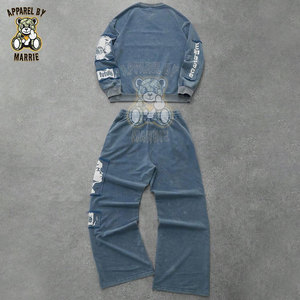 Conjunto de Joggers para Hombre de Mezcla de Algodón Premium con Lavado Ácido, Sudadera con Capucha y Pantalones de Chándal con Logotipo Personalizado, Prendas de Alta Calidad - Product Image 2
