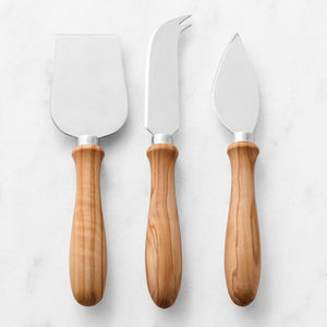Juego de 3 cuchillos para queso de acero inoxidable de alta calidad con mangos de madera de olivo natural, elegantes utensilios para tabla de charcutería para hotel - Product Image 1