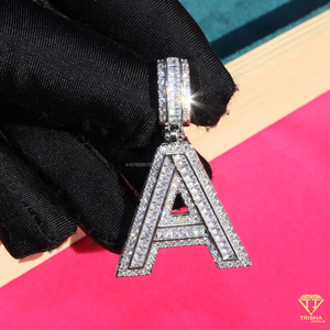 Custom Letter Pendant Necklace Silver <b>Iced</b> <b>Out</b> Moissanite Diamond Hip Hop Jewelry Cuban Link <b>Chain</b> - Product Image 3