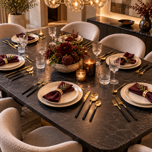 Juego de Cubiertos Negros Dorados de Cinco Piezas |   Vajilla Premium para el Hogar, Restaurantes, Eventos y Bodas - Product Image 4