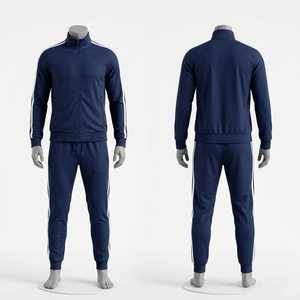 <b>Mens</b> Soccer Tracksuit 280 GSM Premium Polyester Spandex <b>Navy</b> Blue Hooded Custom Embroidery Print Logo Set - Product Image 2