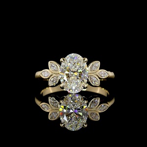 Anillo de Compromiso UNICORN JEWELS LR-539 con Diamante Ovalado de 1ct Cultivado en Laboratorio, Certificado IGI, Oro 10K/14K/18K, Diseño Clásico de Hoja - Product Image 1