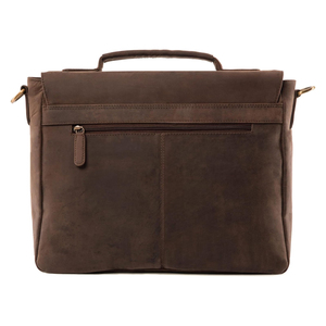 Classic Brown Leather Laptop <b>Briefcase</b> With Shoulder Strap Durable Travel Bag - Brown Leather Laptop Bag - Product Image 2