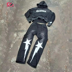 Conjunto Deportivo CARE MASTER con Estampado de Estrellas, Sudadera con Capucha y Pantalones Largos Unisex, Corte Holgado Informal para Otoño - Product Image 1