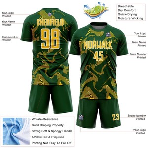 Maillot de football personnalisé à lignes courbes par sublimation, vert, jaune, blanc, pour équipe, entraînement, match, vêtements de sport pour hommes, fournisseur - Product Image 2