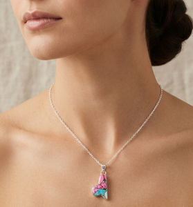 Colgante Cristiano de Algodón Natural Turquesa y Plata con Gemas Multicolor Rosa y Azul, Joyería de Declaración al por Mayor, Regalo para Ella - Product Image 2