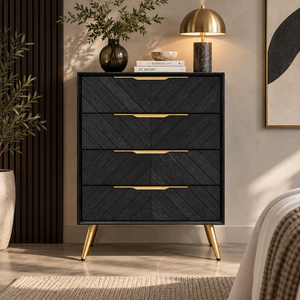 Modern Wooden <b>Tallboy</b> <b>Chest</b> <b>Of</b> <b>Drawers</b> With Chevron Pattern Front, Multiple Storage <b>Drawers</b> For Stylish Bedroom Furniture - Product Image 6