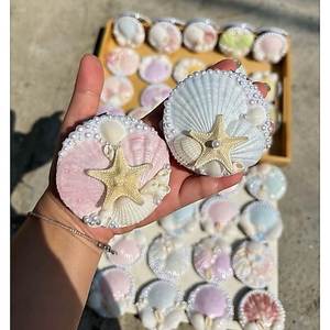 กระจกพกพาเปลือกหอยทำมือธรรมชาติ น่ารัก พร้อมตกแต่งมุก เหมาะสำหรับการเดินทาง - Product Image 6