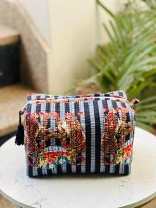 Vintage Bohemian Embroidered Cotton <b>Makeup</b> <b>Case</b> Water Resistant Zipper Handled Eco-Friendly Travel for Pouch Rajasthan Veer - Product Image 1