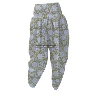 Indian Hand Block Printed Elegant Floral <b>Pyjamas</b> Comfortable Pure Cotton Patiala Pants <b>For</b> Women's Breathable <b>Summer</b> Daily Use - Product Image 1