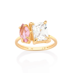 Women's 10K Gold Cocktail <b>Ring</b> With Princess Cut Diamond And Rose Quartz Prong Setting Glam Engagement <b>Ring</b> - Product Image 2