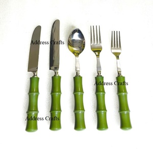 Address Crafts Vintage Flatware Set With Green Beaded Handles Durable Food Safe Metal Cutlery Spoon <b>Fork</b> Knife Place Setting - Product Image 4