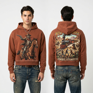 Haut sans manches à capuche pour homme, style streetwear personnalisé, bords bruts, vert sarcelle, délavé à l'acide, motif graphique Gondolier Zombie de Venise, coupe muscle - Product Image 2