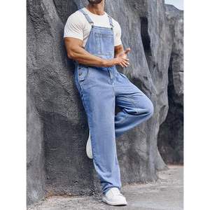 2025 Men's Slim Fit Plus Size Denim Bib <b>Overall</b> Romper Hip Hop Style Print Trousers Jumpsuit with Adjustable Strap - Product Image 4