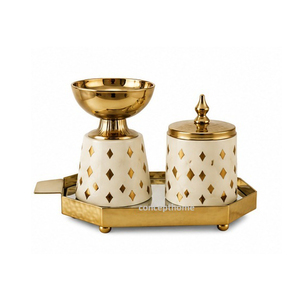 Gold Polka Dot Incense <b>Burner</b> Set With Lid On Tray Aromatic All Season Use - Product Image 2