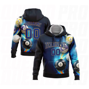 Sudadera con Capucha Deportiva de Billar 3D en Azul Marino, Dorado Antiguo y Dorado, Personalizada y Cosida - Product Image 1