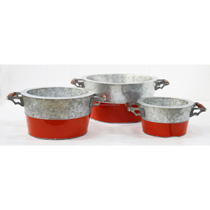 Galvanized Sheet <b>Planter</b> With Lacquer Finishing Round Shape Modern Design Four Section With <b>Wooden</b> Handle For <b>Garden</b> Decoration - Product Image 2