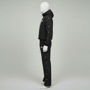 Ensemble de survêtements de jogging à capuche en coton léger et respirant, coupe-vent, grande taille, noir, avec broderie de logo personnalisée - Product Image 2