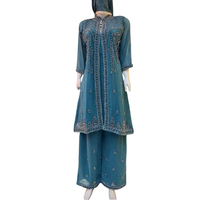 Ensemble de robe pour femme FAMUCAAS, blanc, en georgette, Salwar/Plazo/Sharara Kameez, broderie à la main, ethnique indien pakistanais, pour fête, séchage rapide, tout-en-un