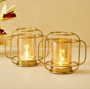 Portavelas de Alambre de Latón con Vidrio Ámbar, Ecológico, Sin Plomo, Hecho a Mano, Duradero, para Decoración del Hogar en Navidad y Pascua - Product Image 1