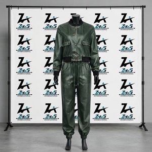 2026 New Design Stylish Women Green Leather Outfit Crop Jacket <b>Cuffed</b> <b>Cargo</b> <b>Pants</b> Street Style Apparel Leather Tracksuit Set - Product Image 1