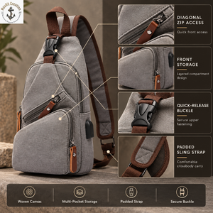 Grey Canvas Crossbody Sling <b>Bag</b> with Diagonal Zip and Buckle | Multi Pocket Shoulder Chest <b>Bag</b> with Padded Strap for Daily <b>Trips</b> - Product Image 5