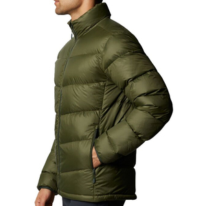 Veste matelassée pour homme, vert olive, col montant, fermeture éclair, coupe-vent, hiver, décontractée, rembourrage en polyester, coupe régulière - Product Image 3