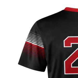 Maillot de softball à sublimation intégrale, dégradé noir-rouge, col en V, uniforme d'équipe personnalisé avec numéro au dos, coupe athlétique - Product Image 6