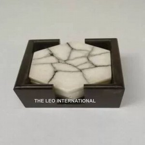 Handcrafted Wood and <b>Marble</b> <b>Coasters</b> Set with Brass Lining Front for Drinks <b>Coasters</b> Manufacturer & Exporter - Product Image 4