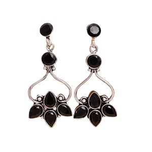 ARTS JEWELS Antique Silver Plated Brass Ethnic Dangle Drop <b>Earrings</b> with Bezel Setting Onyx From Rajasthan for Women Party Gift - Product Image 1