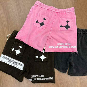 Hot Selling Mens Cotton Acid Wash Shorts Raw Hem French <b>Terry</b> Jogger Sweat Shorts Vintage Breathable Antibacterial <b>Bulk</b> Supply - Product Image 2