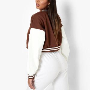 Button Up Women Varsity Crop Top Jackets Custom Blank Cropped Varsity Jacket Long Sleeve for Women With Letter Chenille Patch - Product Image 4