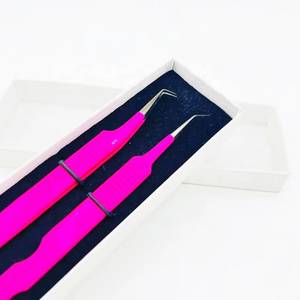 Ensemble de pinces à cils de précision roses en acier inoxydable avec emballage en boîte, pointe lisse pour l'application des cils - Product Image 2