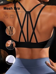 Women's Strappy Cage Back Yoga Sports <b>Bra</b> | Breathable Sheer Detail Activewear Tops | Four-Way <b>Stretch</b> High Elasticity Front - Product Image 6
