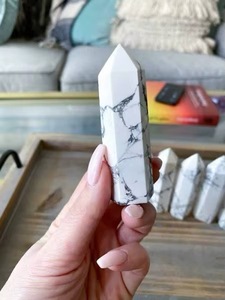 Top Selling High Quality Dynamic Crystal Howlite Crystal <b>Wand</b> Obelisk Point Carved Smooth Polished White Gemstone Tower Energy - Product Image 1